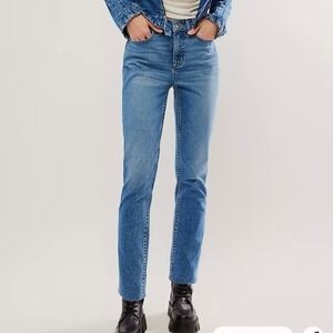 We The Free People CRVY High Rise Vintage Straight Blue Denim Jeans Womens 31